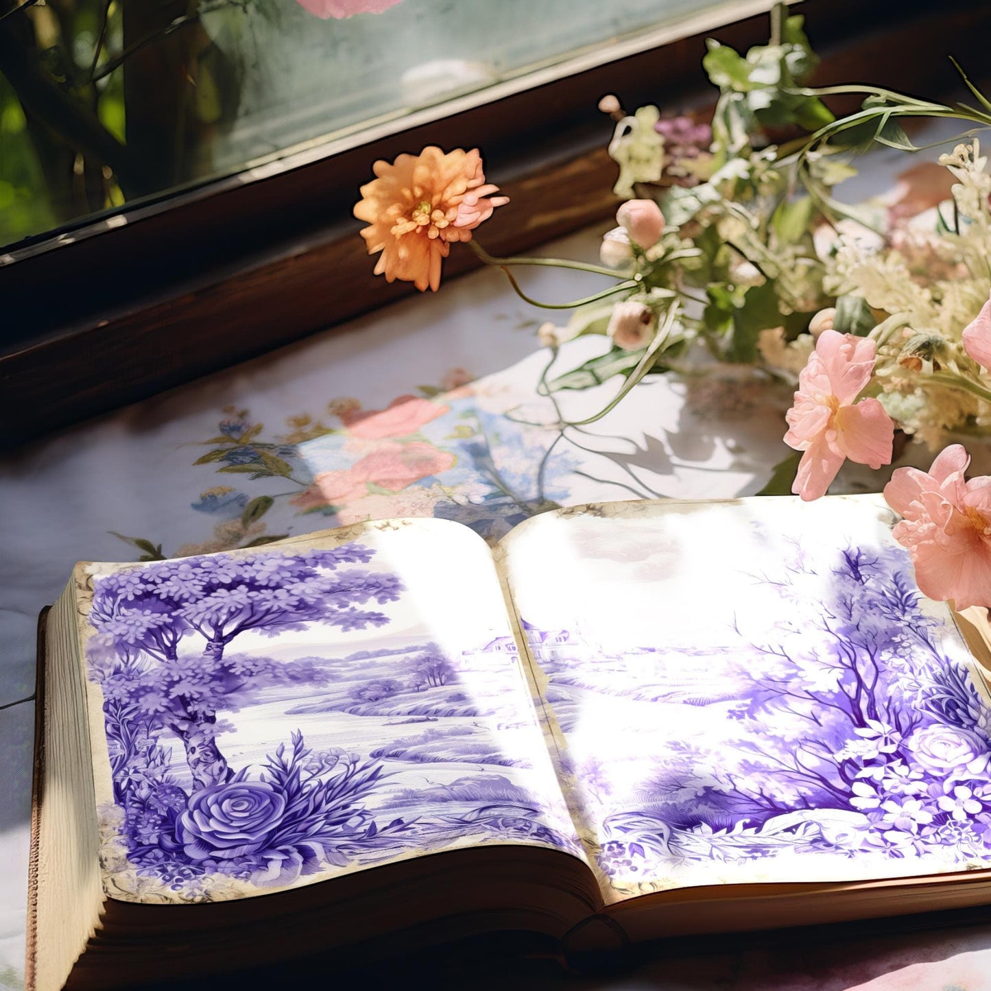 Purple Toile Junk Journal Pages