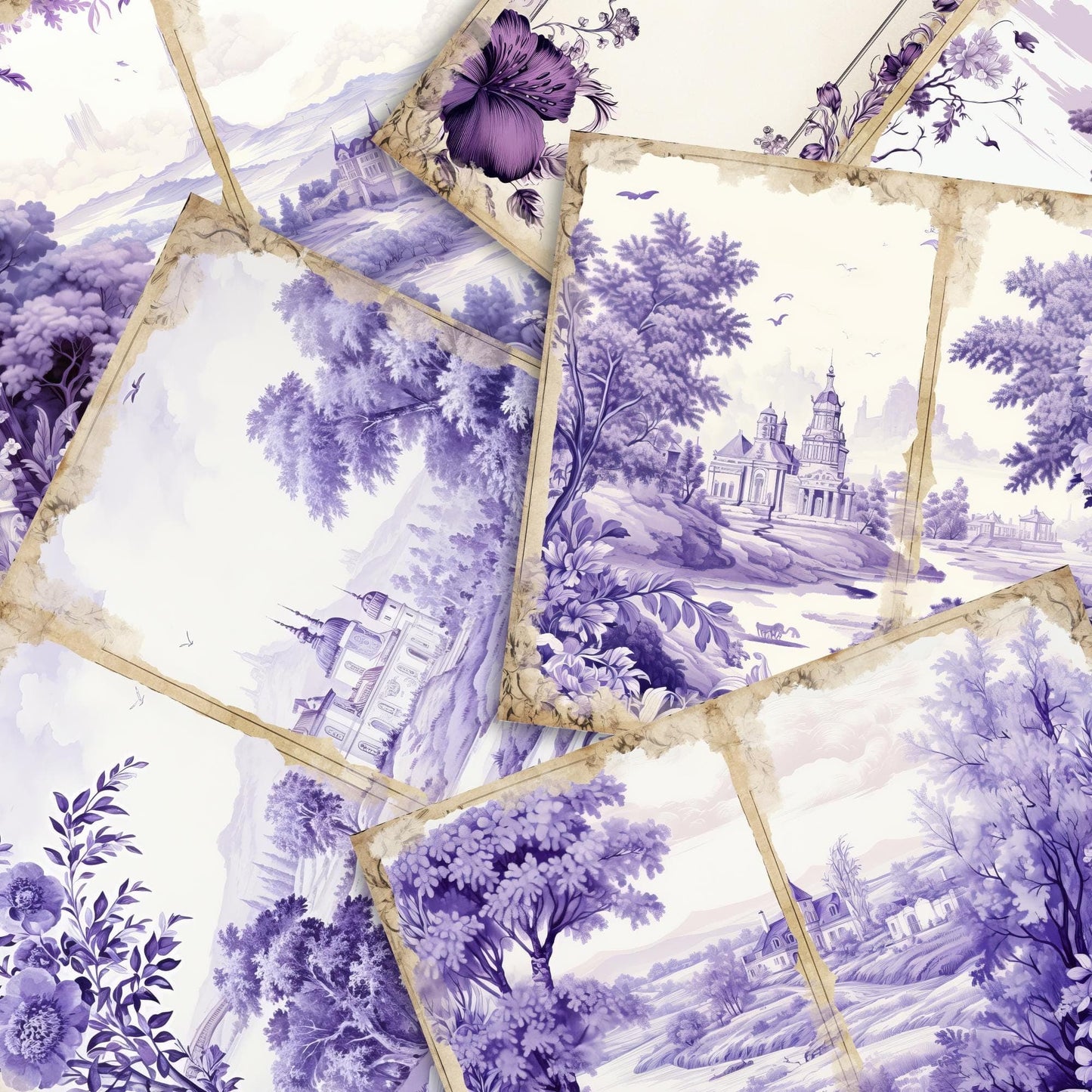 Purple Toile Junk Journal Pages