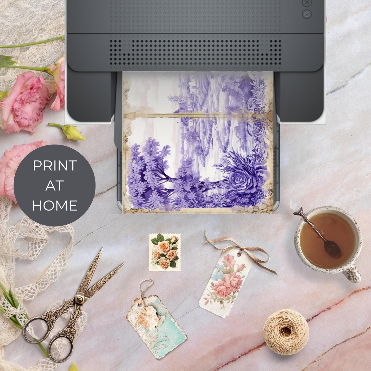 Purple Toile Junk Journal Pages
