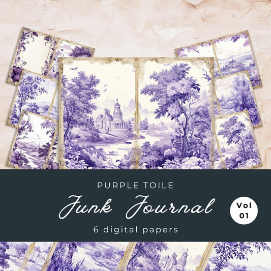 Purple Toile Junk Journal Pages