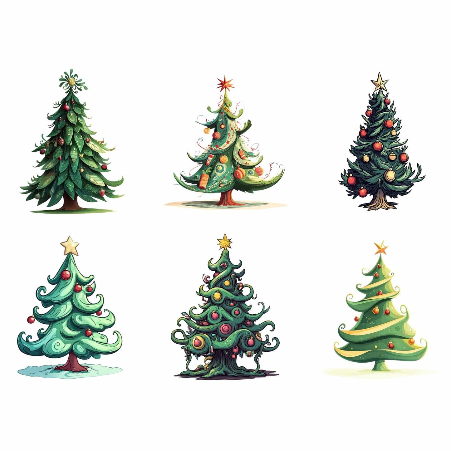 Quirky Christmas Trees Clipart