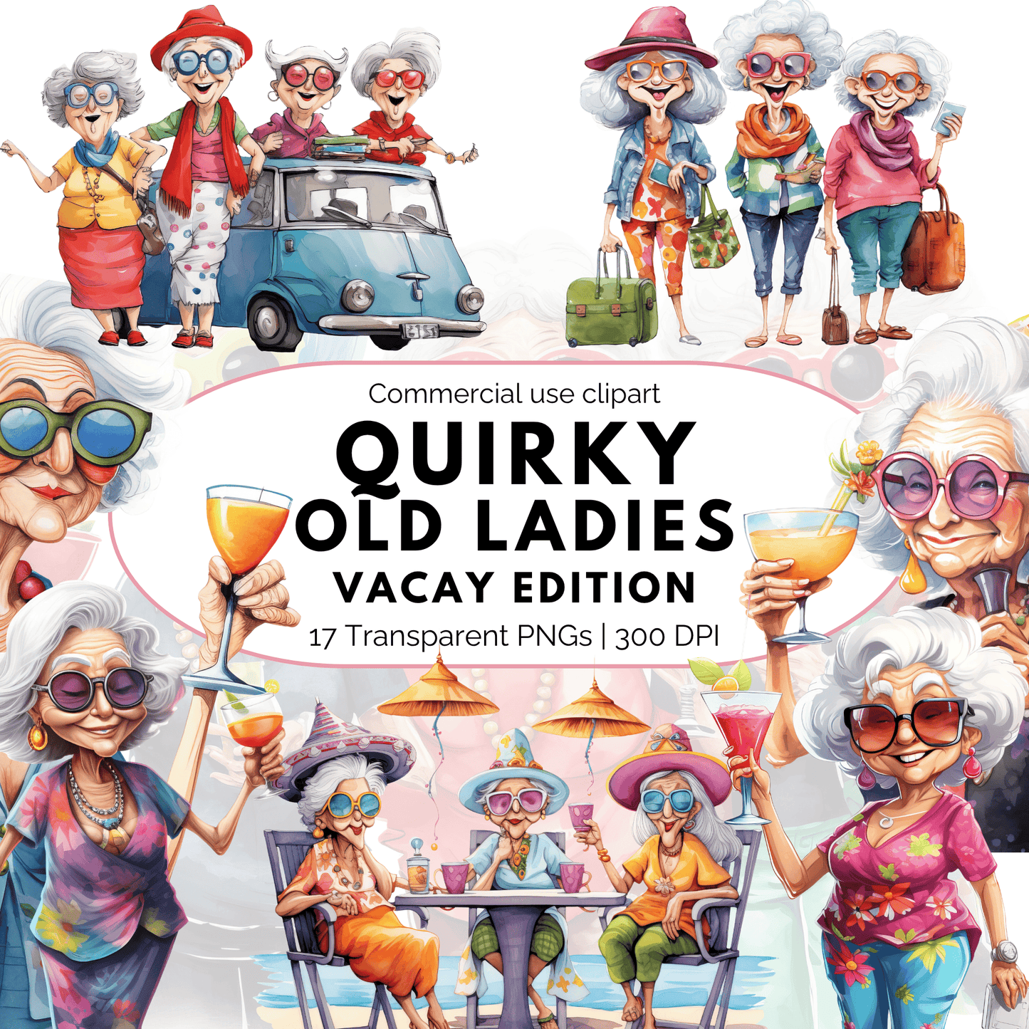 Quirky Old Ladies Clipart - Vacay edition