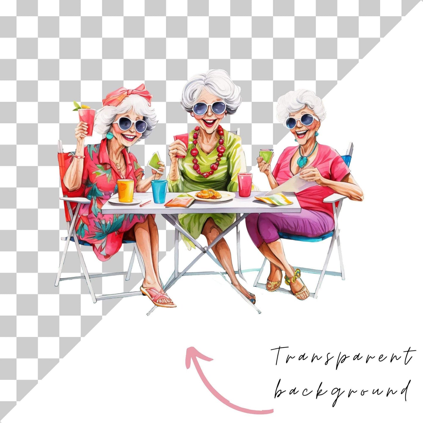 Quirky Old Ladies Clipart - Vacay edition