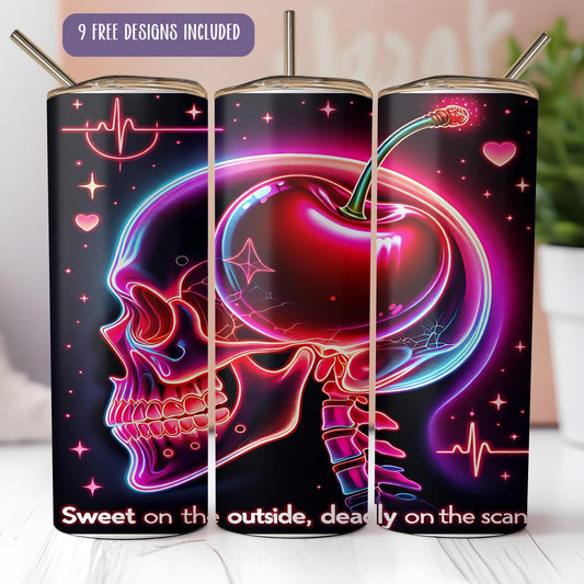 a picture of a skull with an apple on it