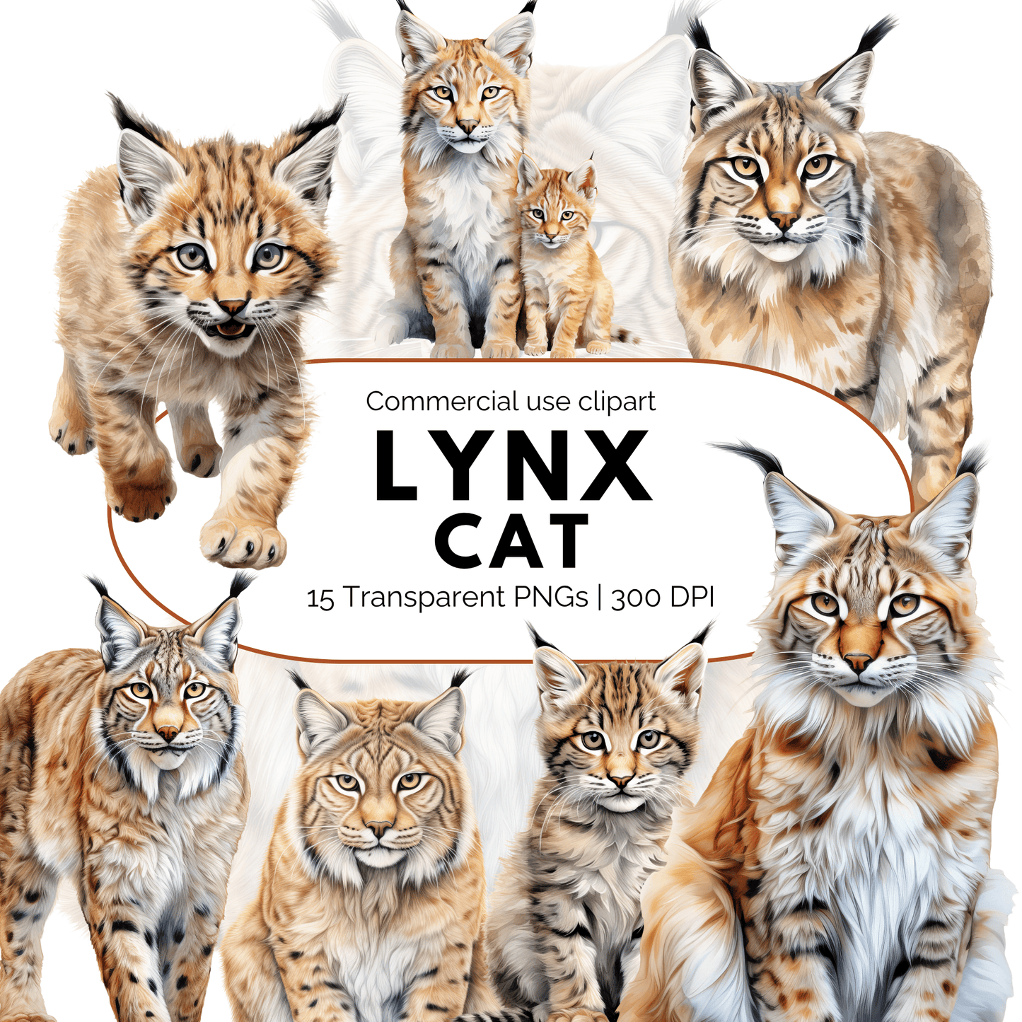 Realistic watercolor Lynx Clipart