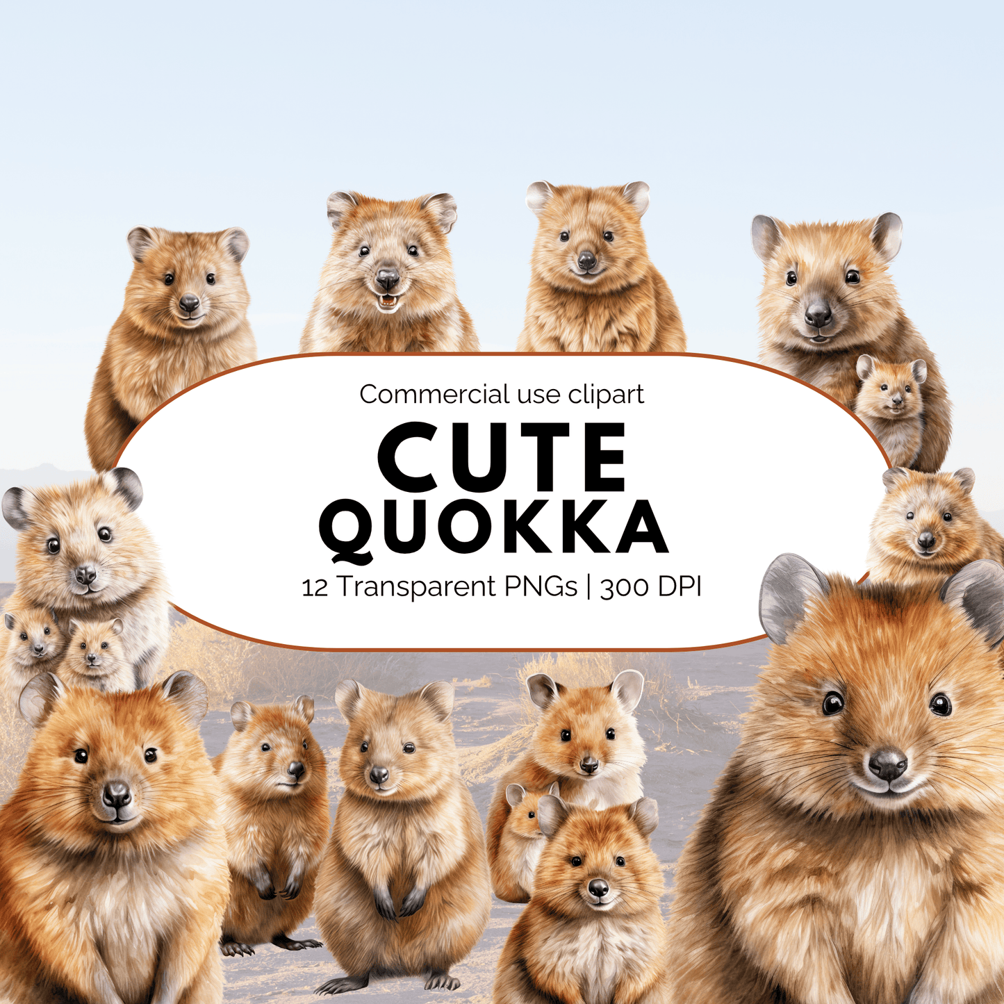 Realistic Watercolor Quokka Clipart