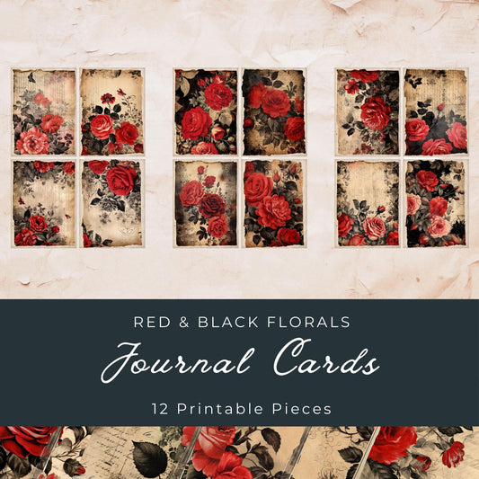 Red and Black Floral Junk Journal Cards