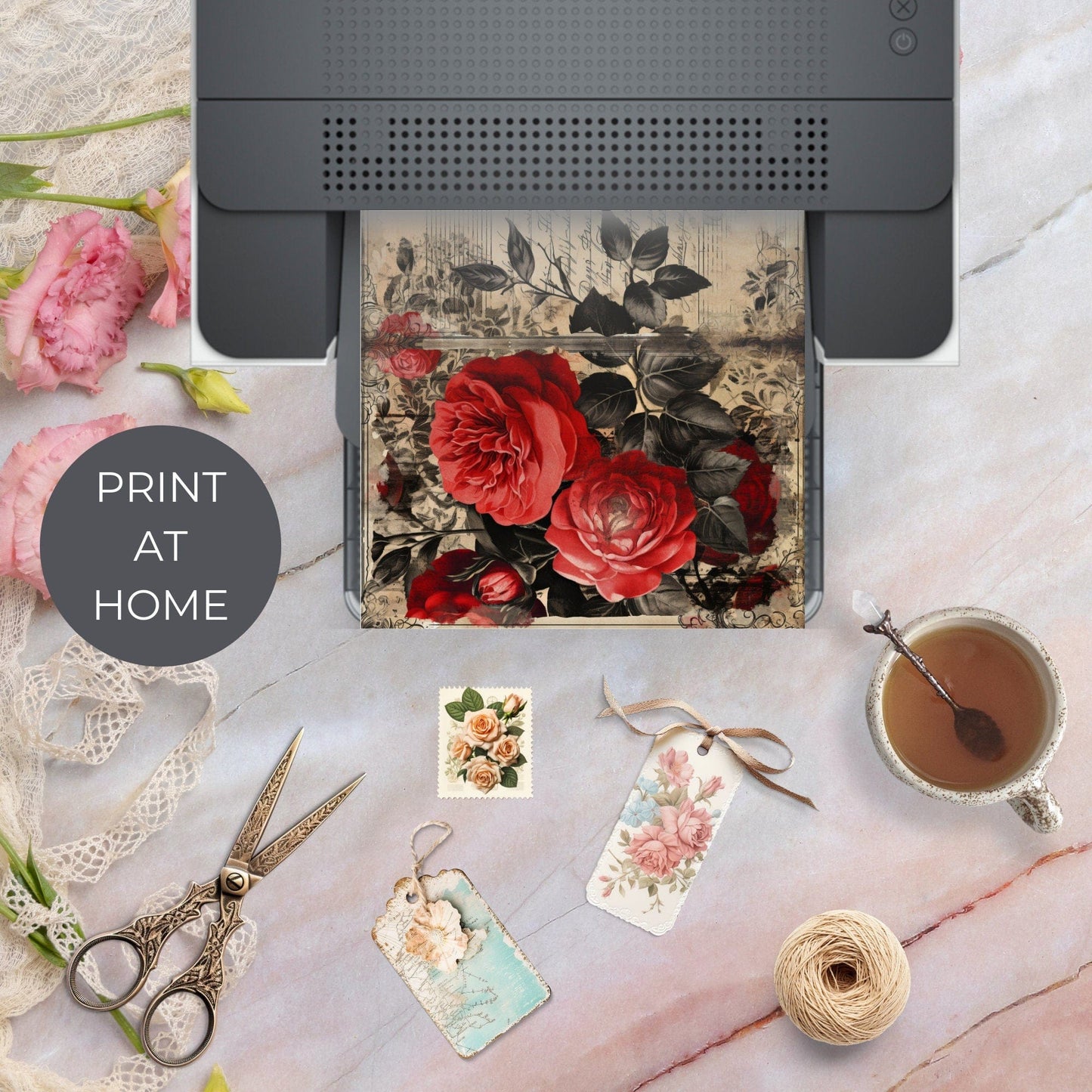 Red and Black Floral Junk Journal Pages