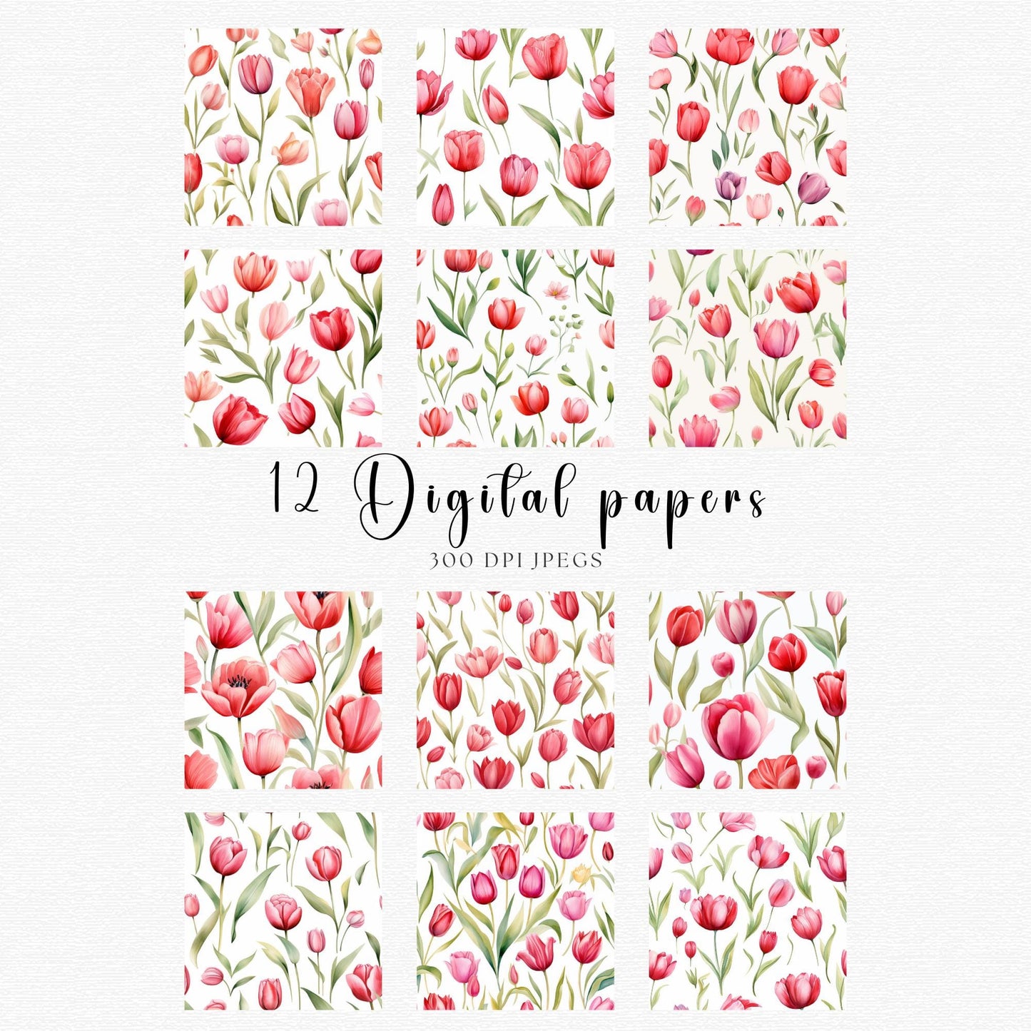 Red and Pink Tulip Digital Papers