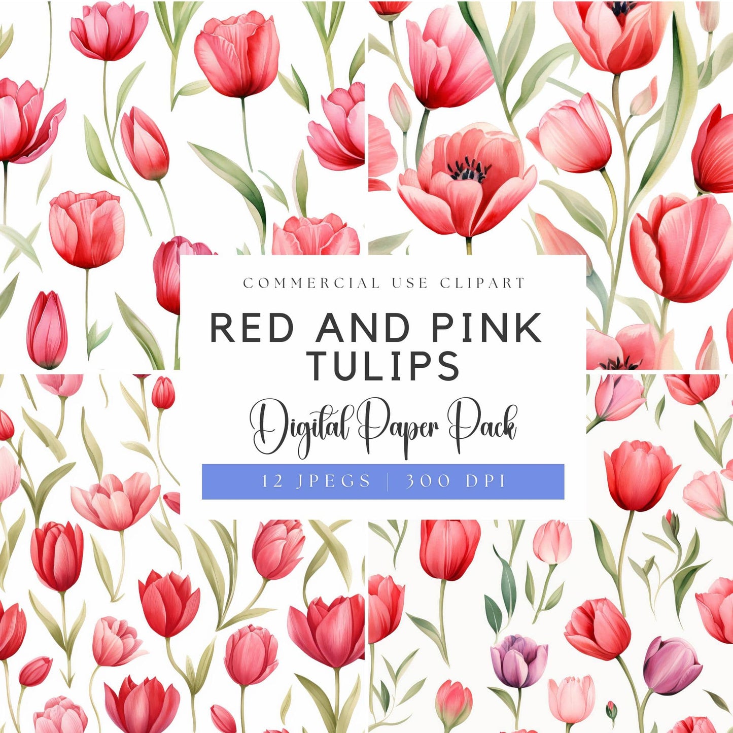 Red and Pink Tulip Digital Papers
