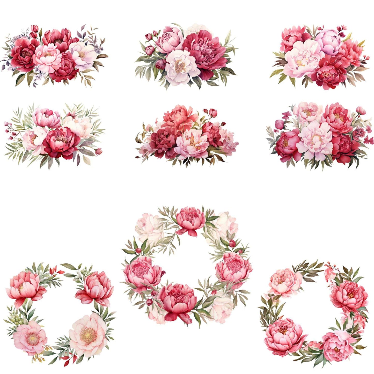 Red, White, and Blush Peony Clipart