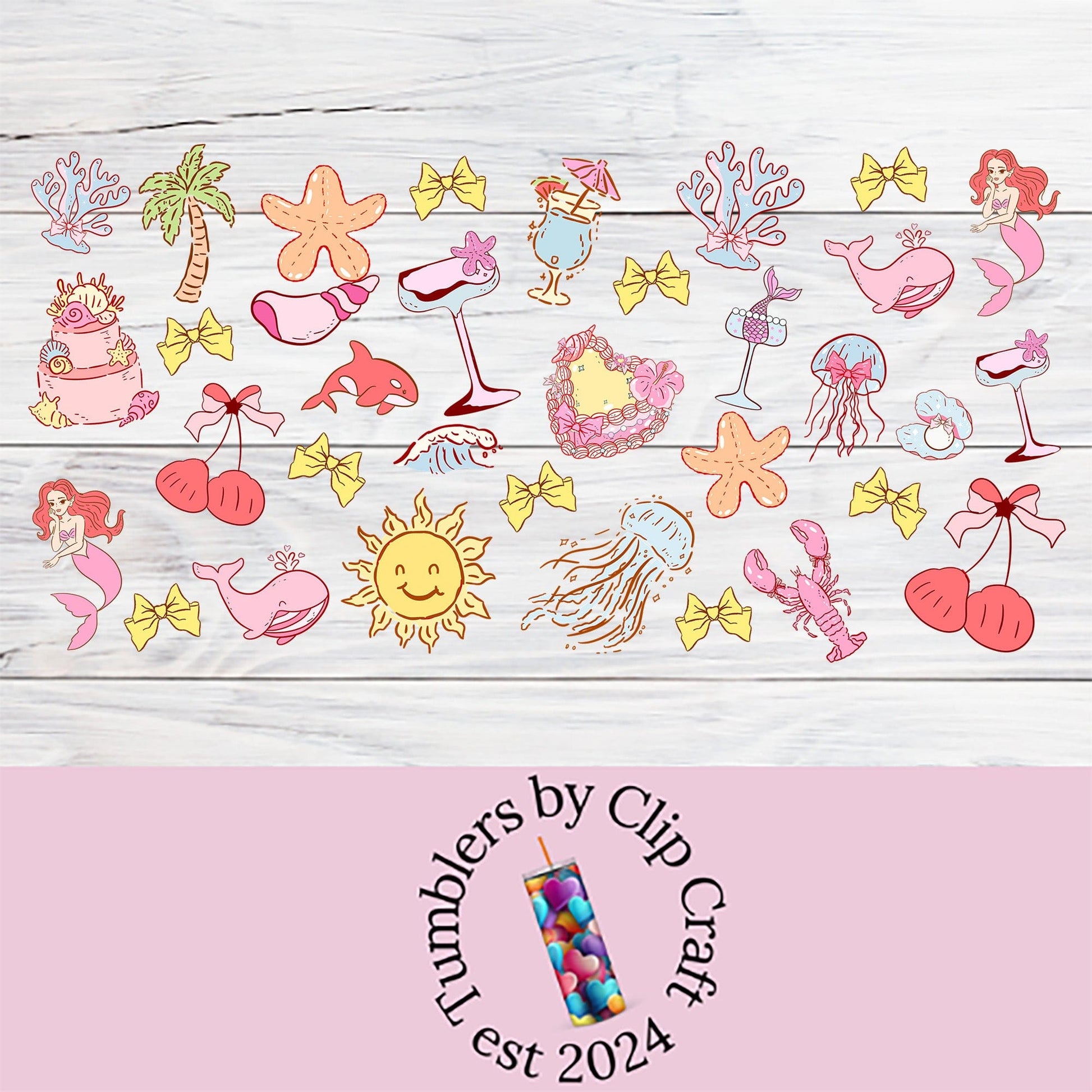 a white wooden table topped with lots of stickers