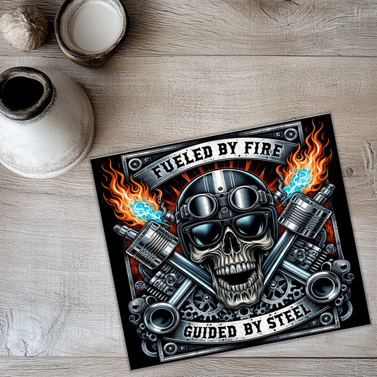 Ride or Die Skull Tumbler Wrap PNG – 20oz Skinny Fiery Biker Skeleton Sublimation Design