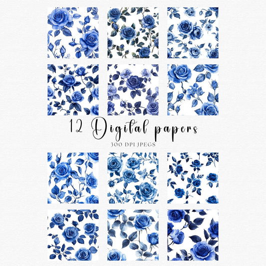 Royal Blue Rose Digital Papers