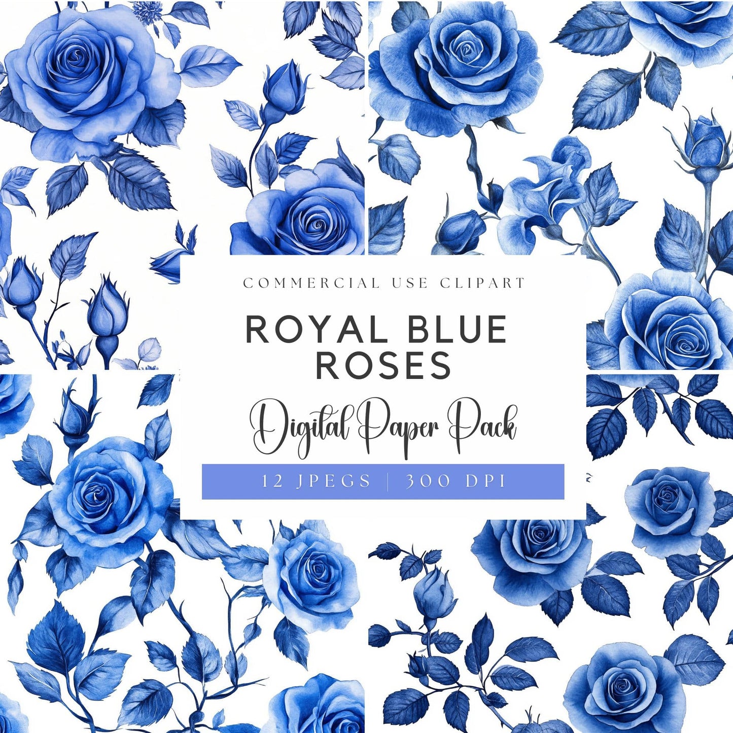 Royal Blue Rose Digital Papers
