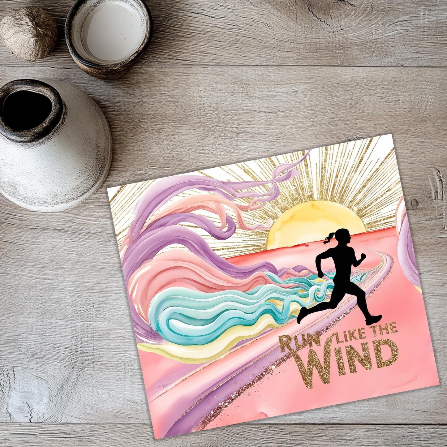 a picture of a person running on a wooden floor
