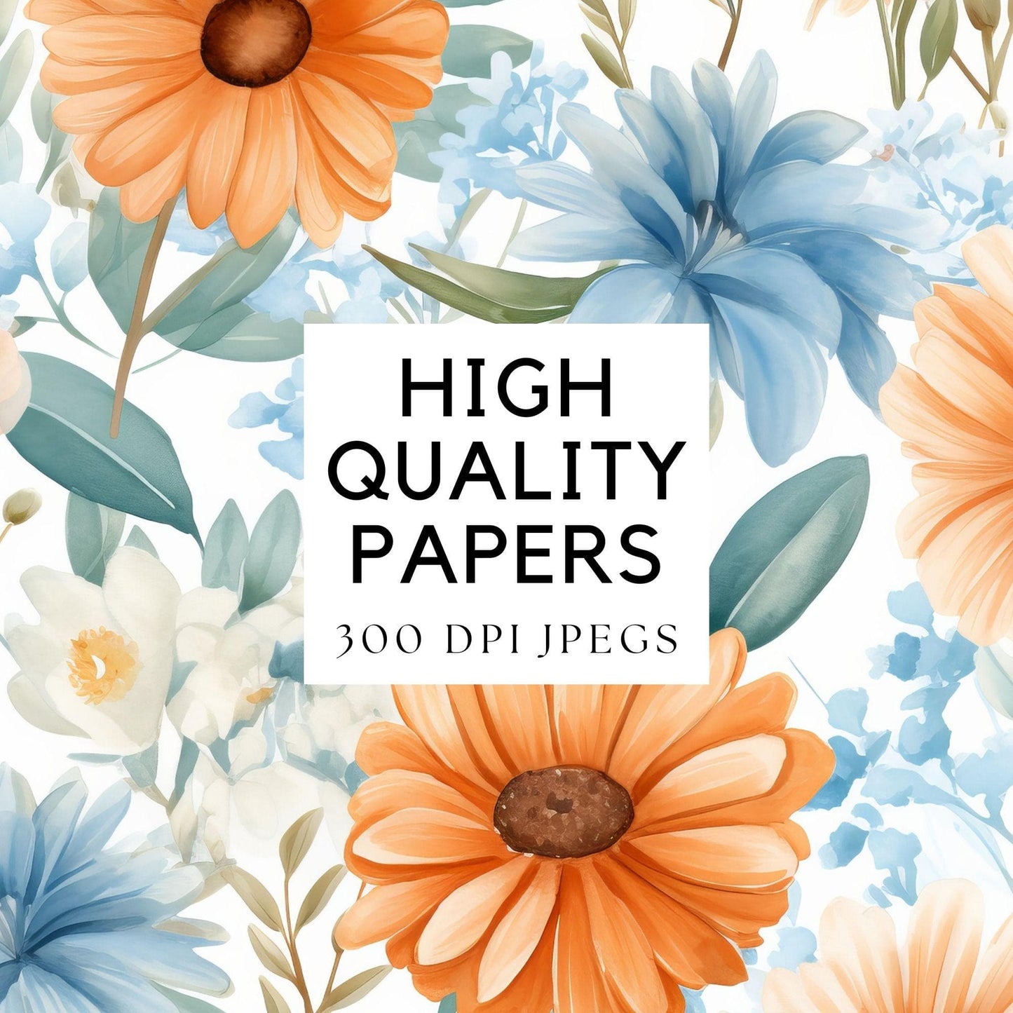 Rustic Terracotta & Dusty Blue Floral Digital Papers