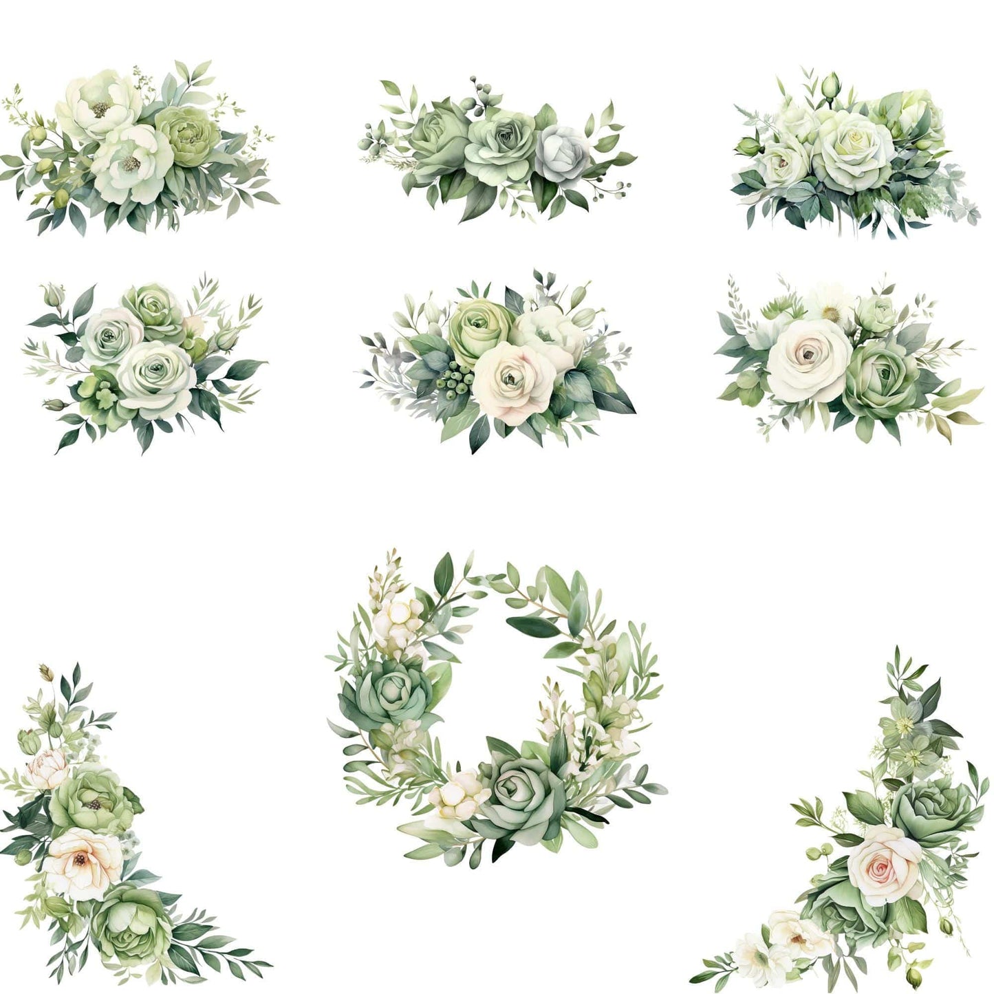 Sage Green Floral Clipart