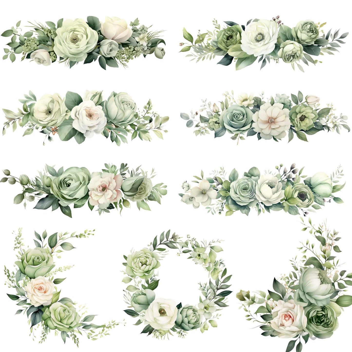 Sage Green Floral Clipart