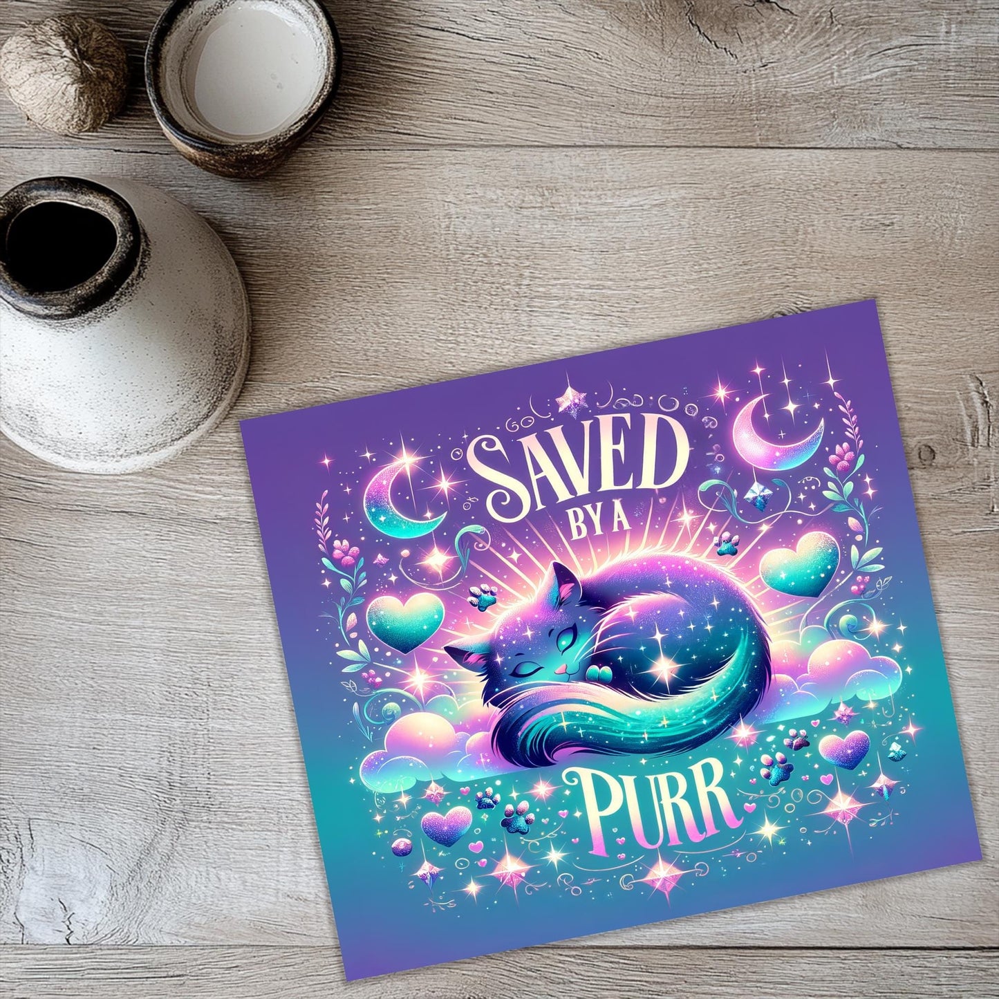 a card with a picture of a sleeping cat