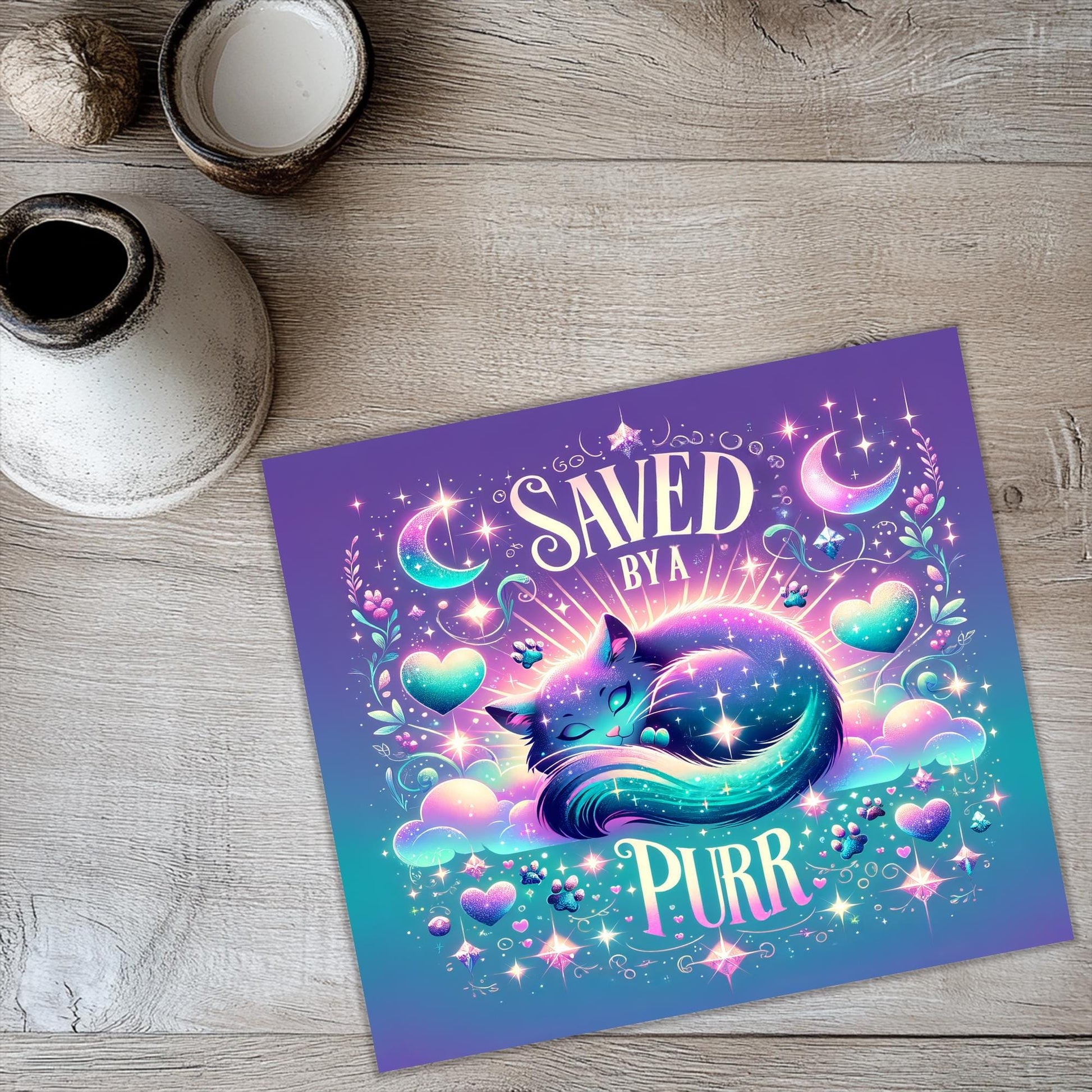 a card with a picture of a sleeping cat