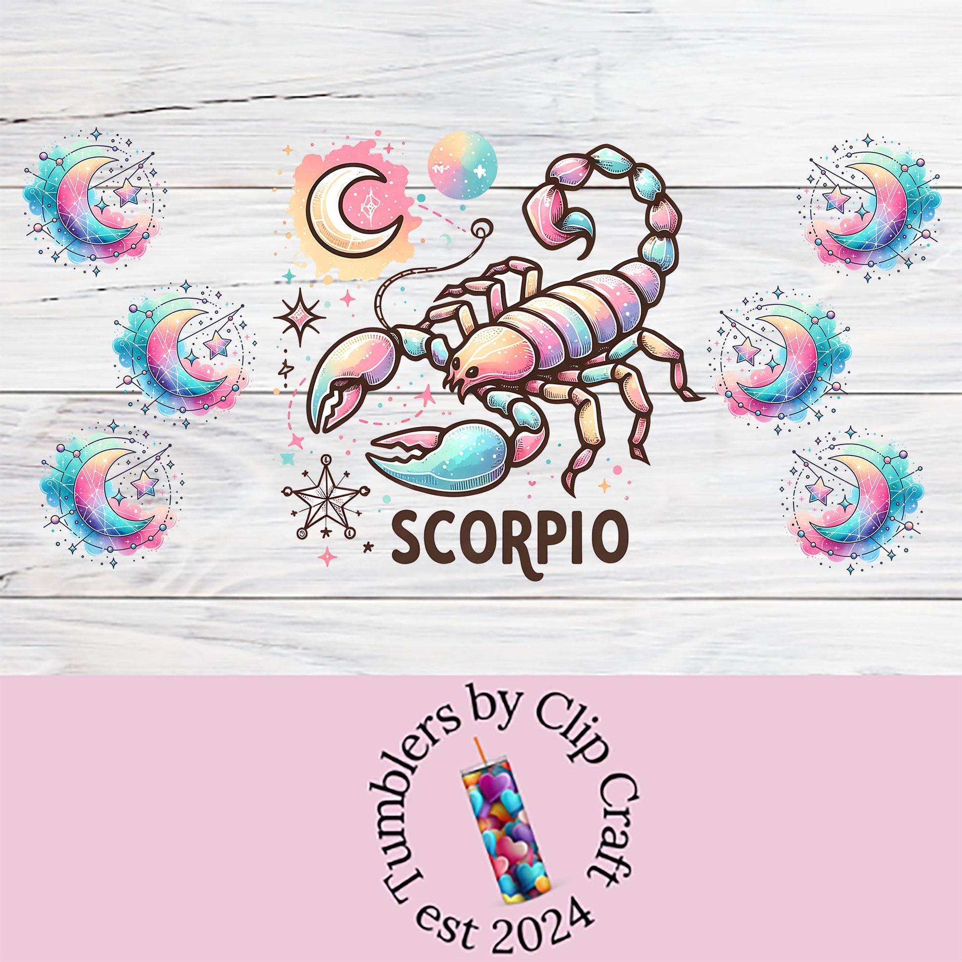 a colorful scorpion on a white wooden background