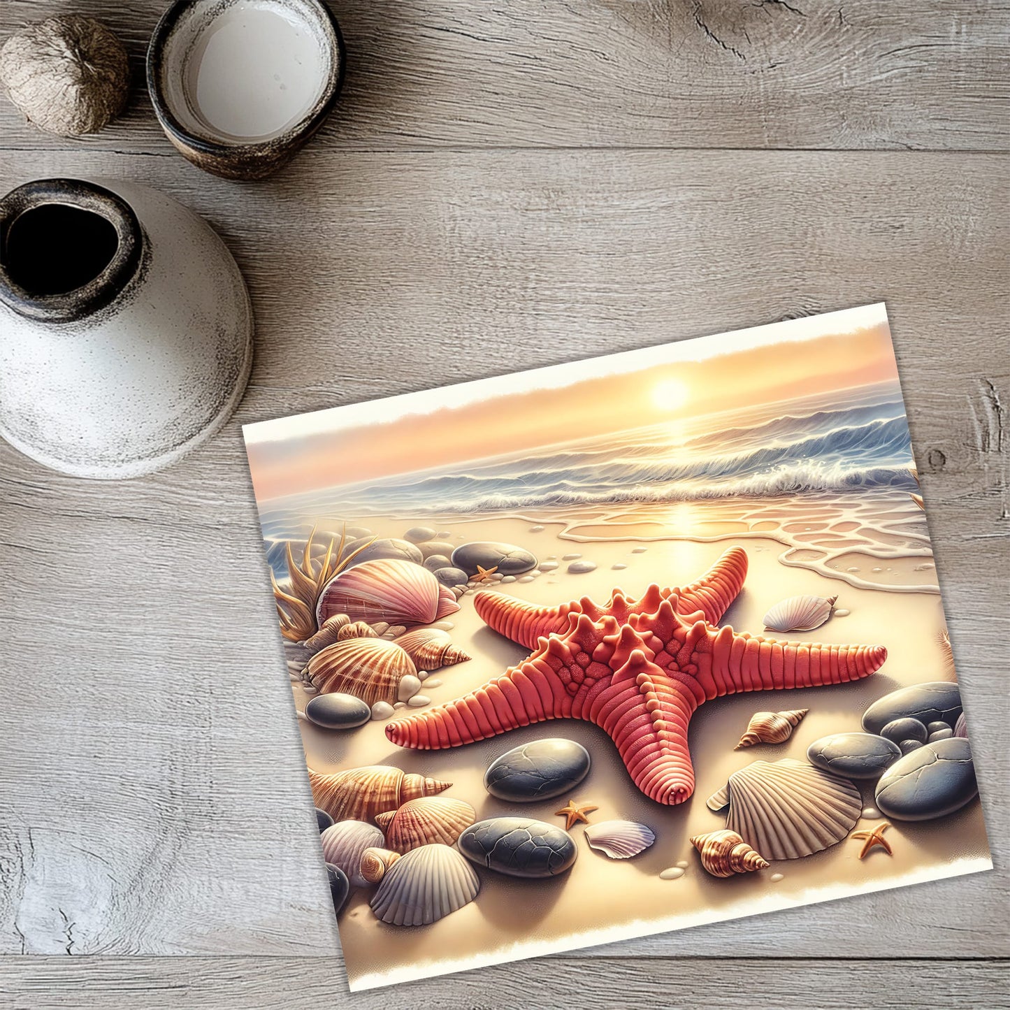 Seashore Tumbler Wrap PNG – Starfish and Seashell 20oz Beach Sublimation Design