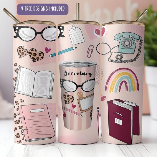 three travel mugs with different designs on them