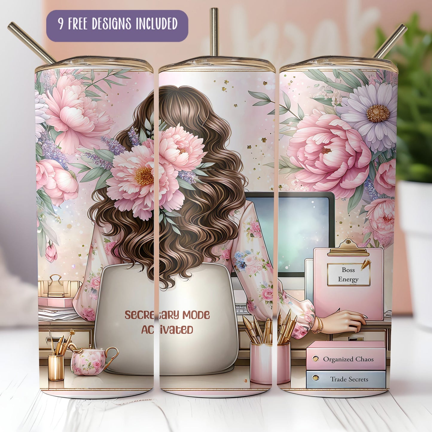 a set of three paper lamps with a woman's hair and flowers on them