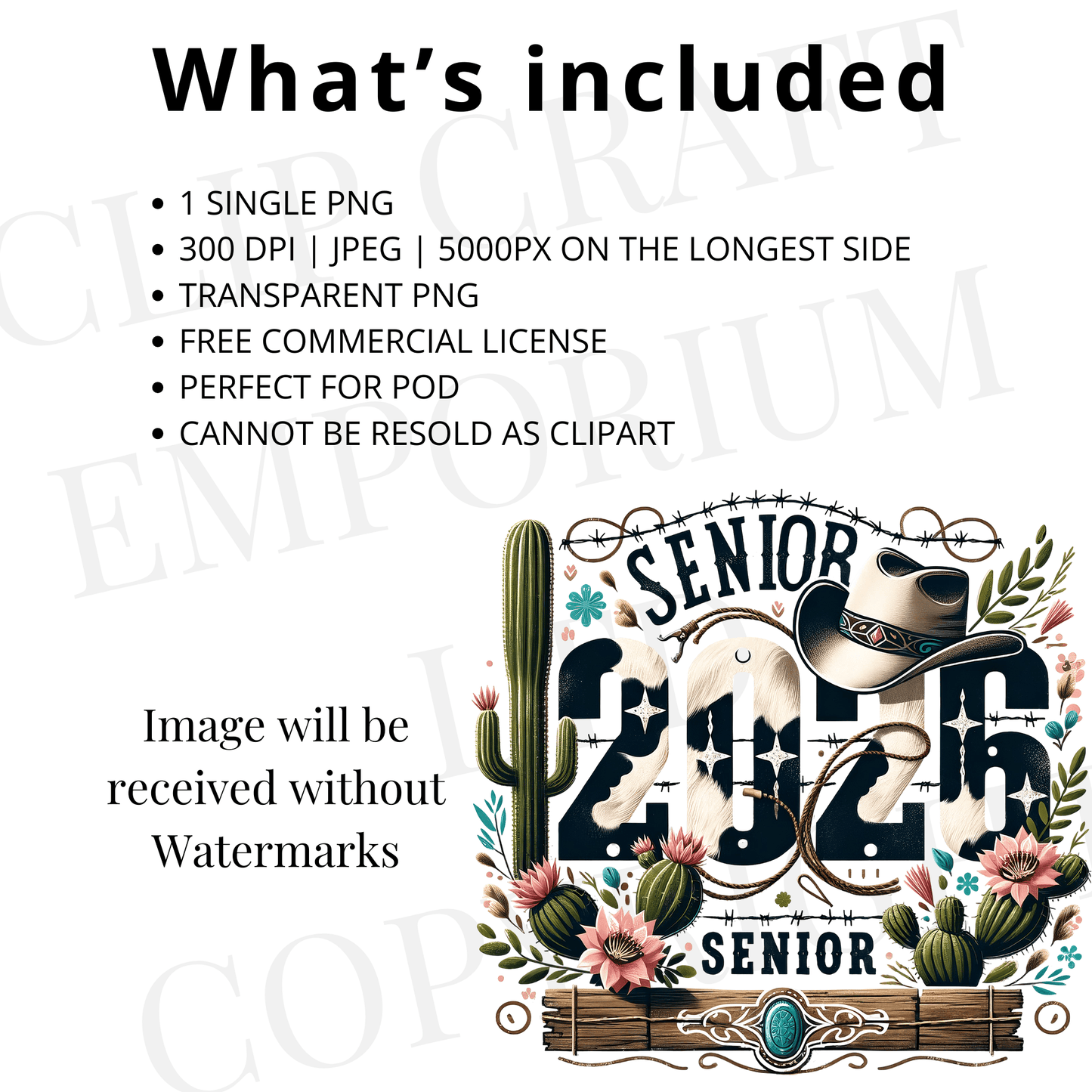 Senior 2026 Western PNG | Graduation Sublimation Design