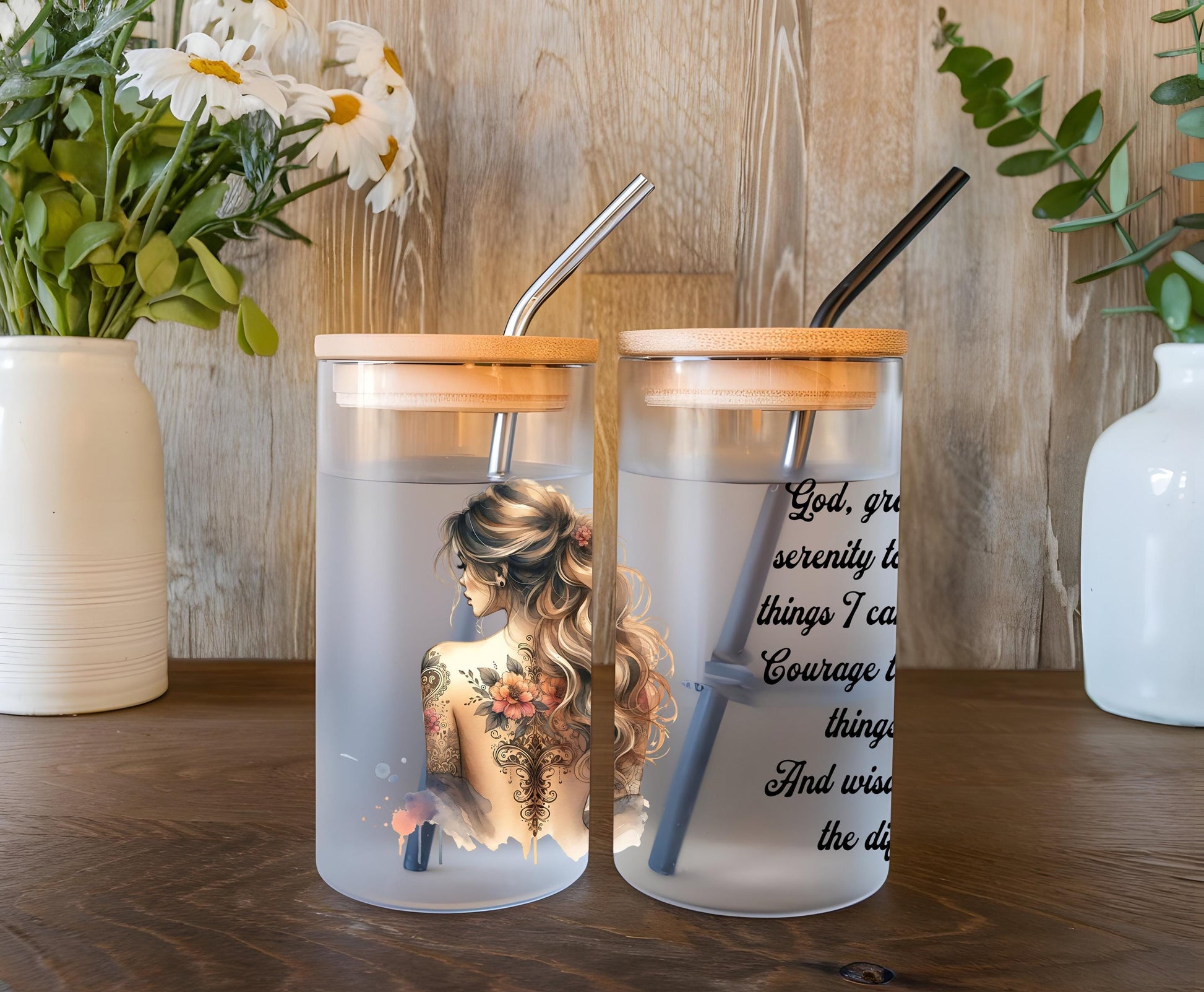a couple of jars with a picture of a woman on them