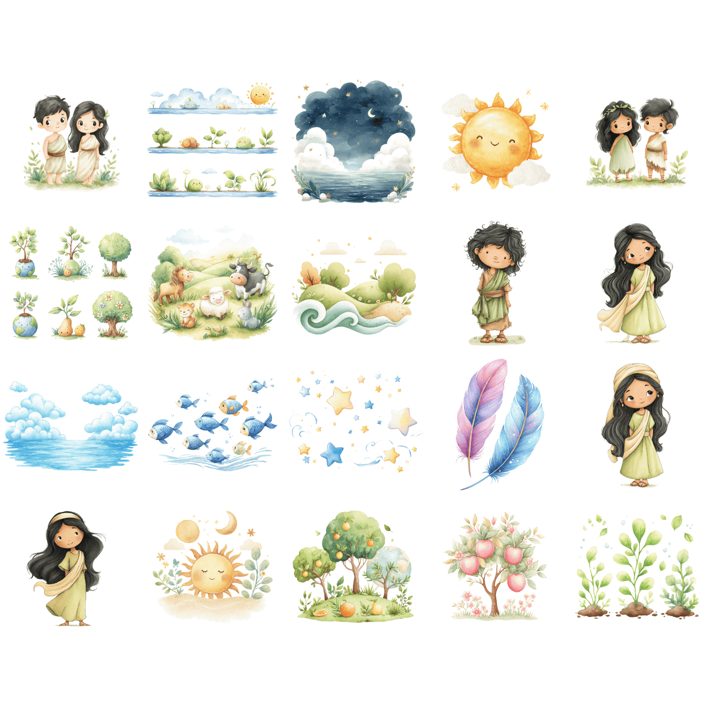 Seven Days of Creation Clipart – Bible Creation Story PNG, Christian Kids Clipart, Sunday School Graphics, Commercial Use
