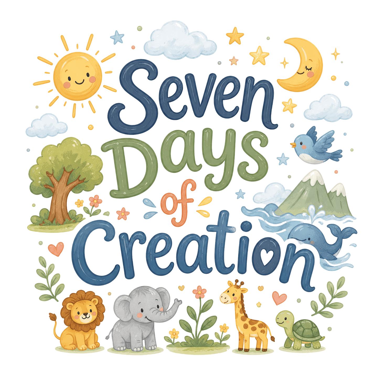 Seven Days of Creation Clipart – Bible Creation Story PNG, Christian Kids Clipart, Sunday School Graphics, Commercial Use