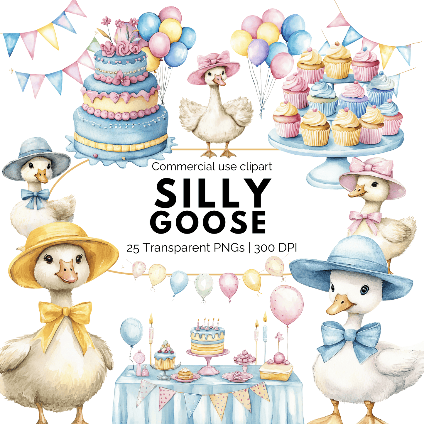 Silly Goose with Balloon Clipart