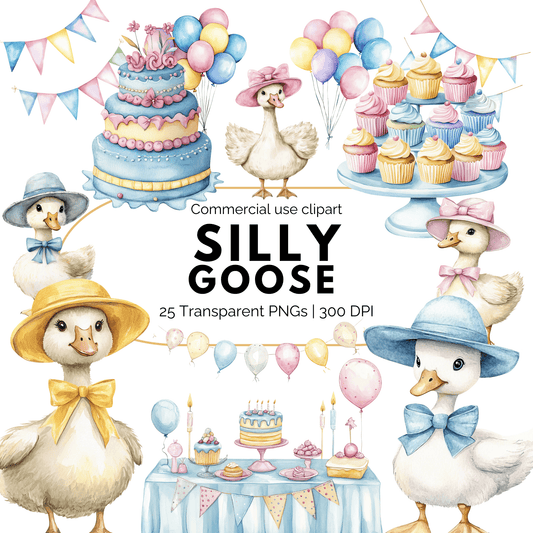 Silly Goose with Balloon Clipart