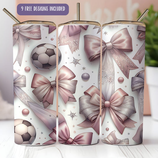 Vaso con lazo de fútbol PNG – Diseño de sublimación de 20 oz para mamá futbolista coqueta