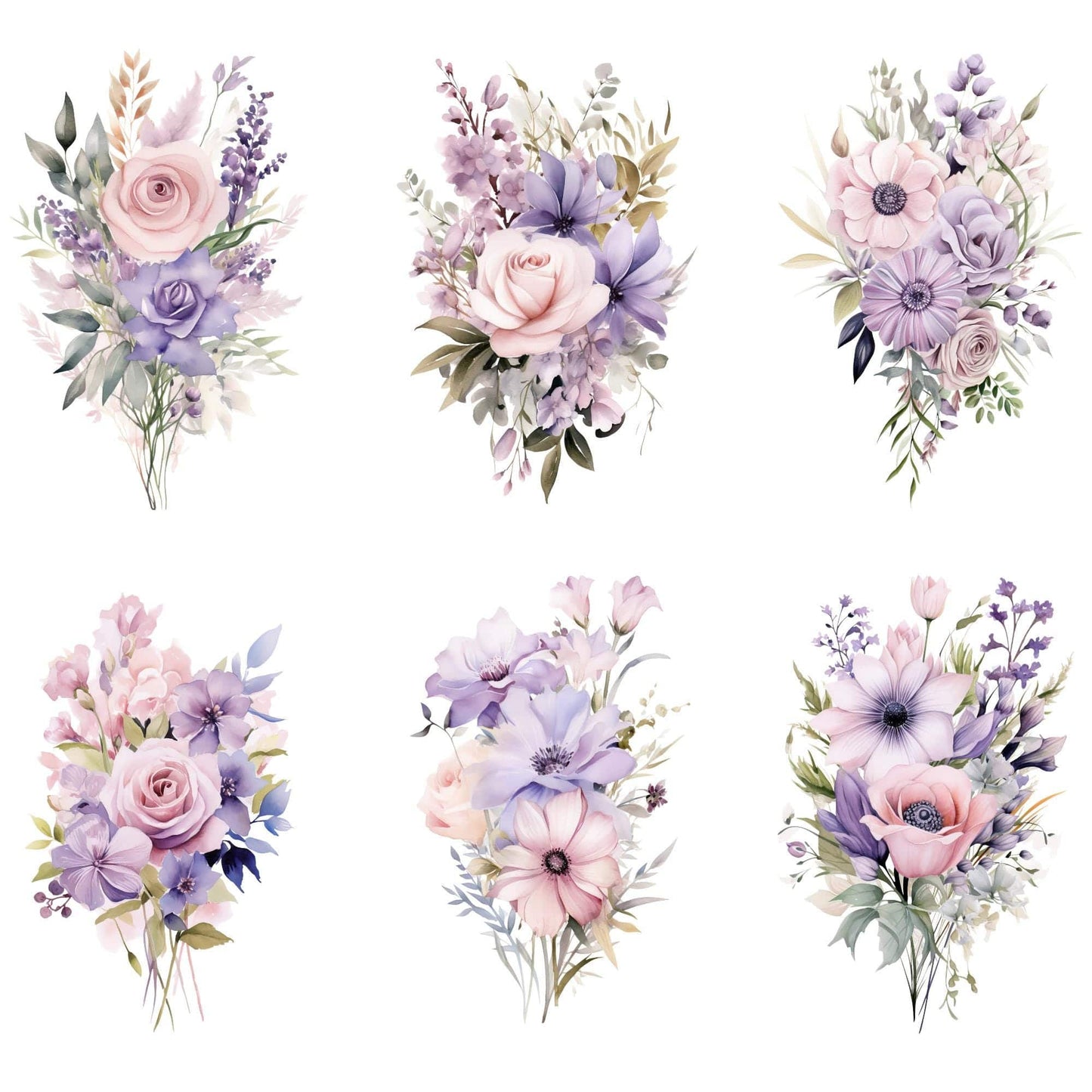 Soft Lavender & Blush Floral Clipart