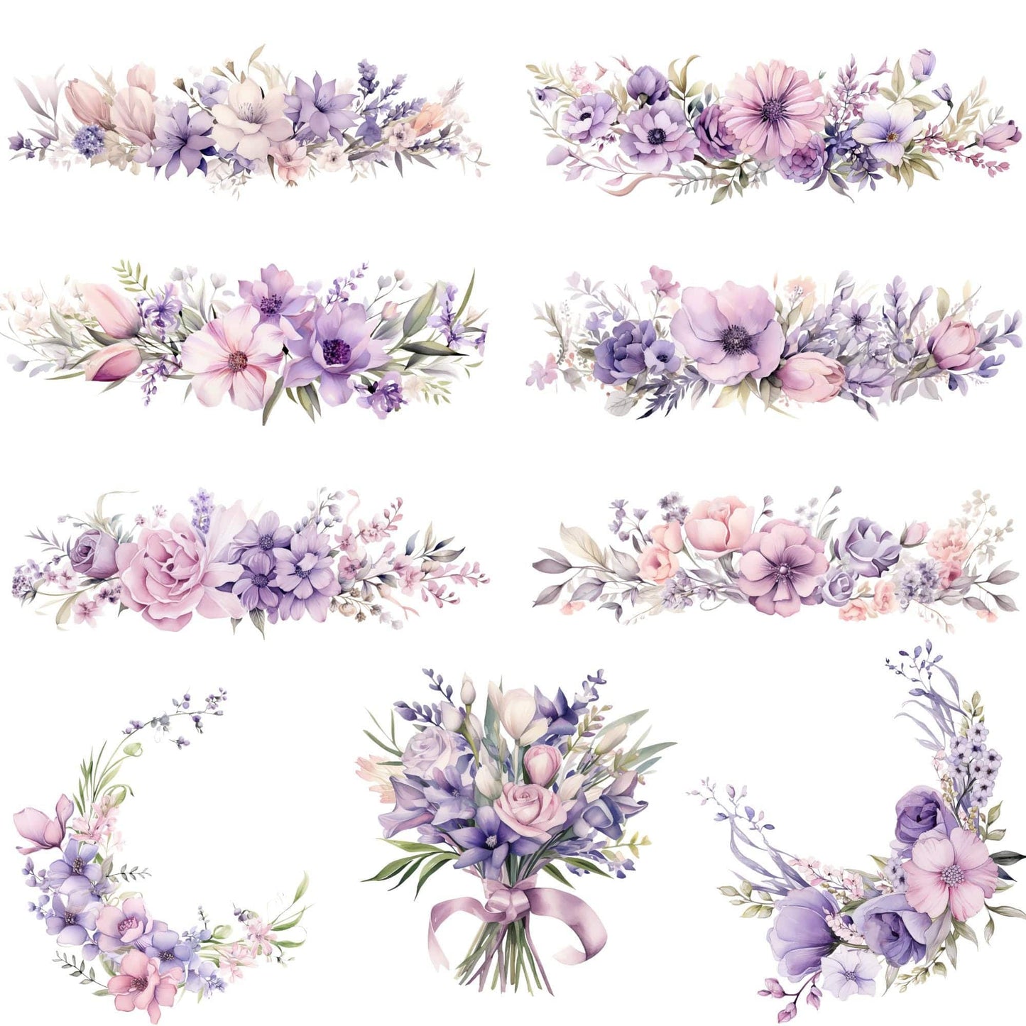 Soft Lavender & Blush Floral Clipart