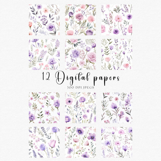 Soft Lavender & Blush Floral Digital Papers