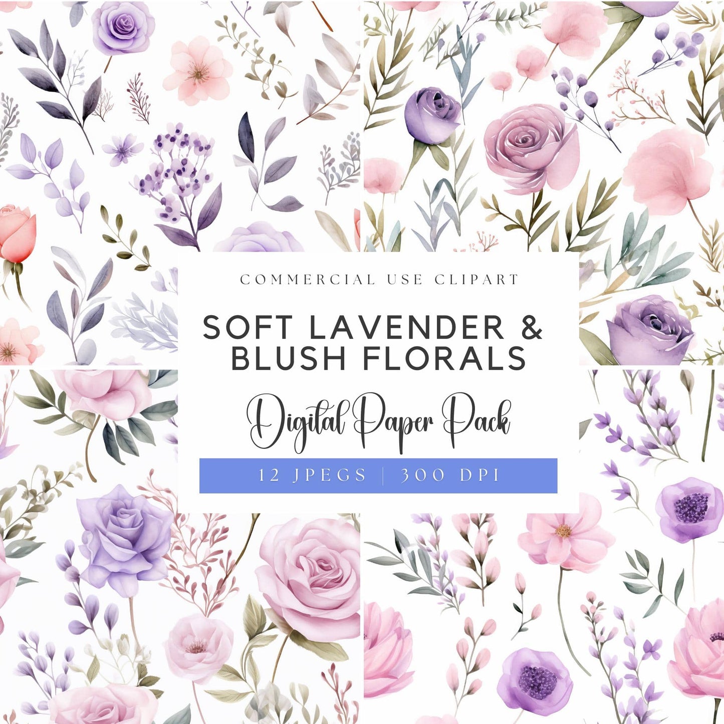 Soft Lavender & Blush Floral Digital Papers