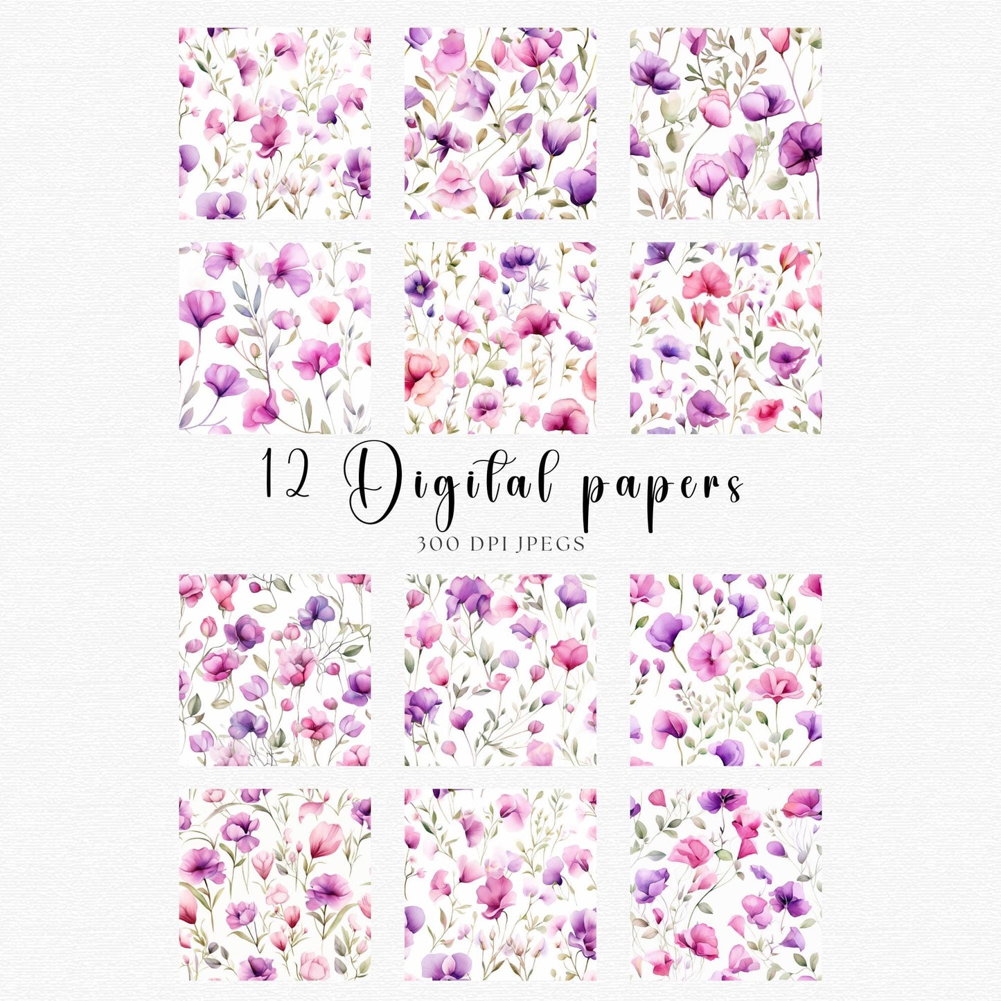 Soft Pink and Purple Sweet Pea Digital Paper Pack