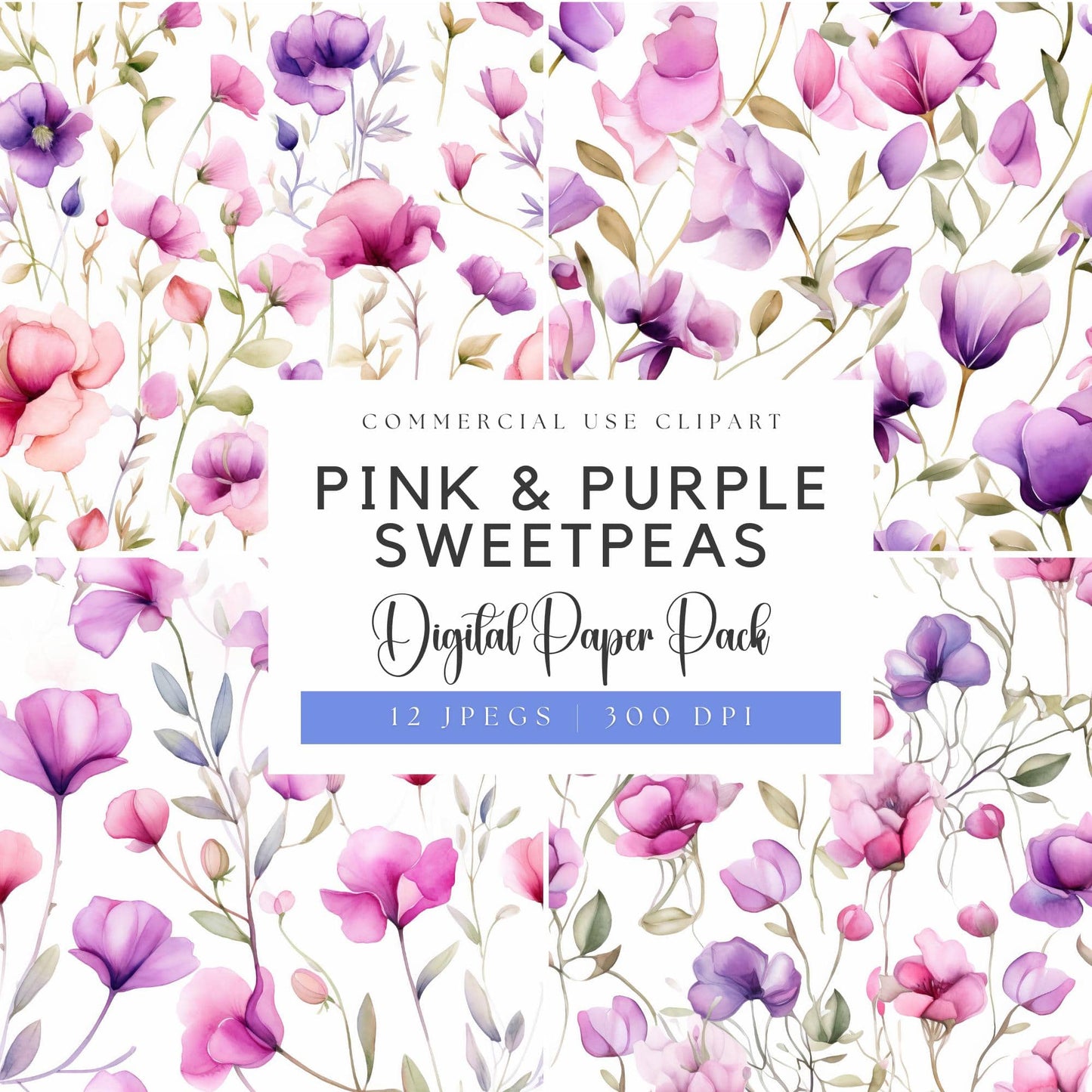 Soft Pink and Purple Sweet Pea Digital Paper Pack