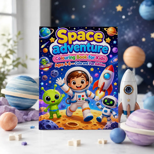 Space Adventure Colouring Book for Kids Ages 4–6 | Cute Space Printable Activity Book | PLR & MRR Included