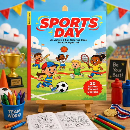 Sports Day Colouring Book for Kids Ages 4–8 | Active Sports & Team Games Printable Activity Book | PLR & MRR Included