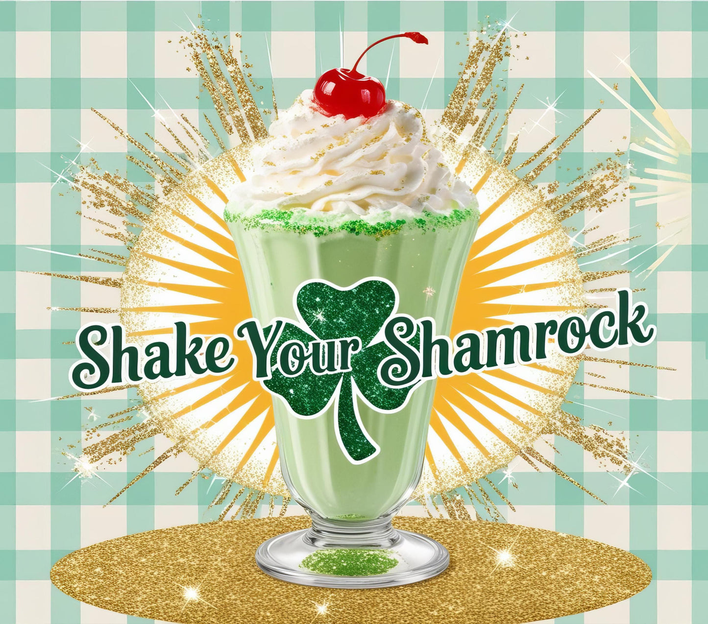 a shamrock milkshake with whipped cream and a cherry on top