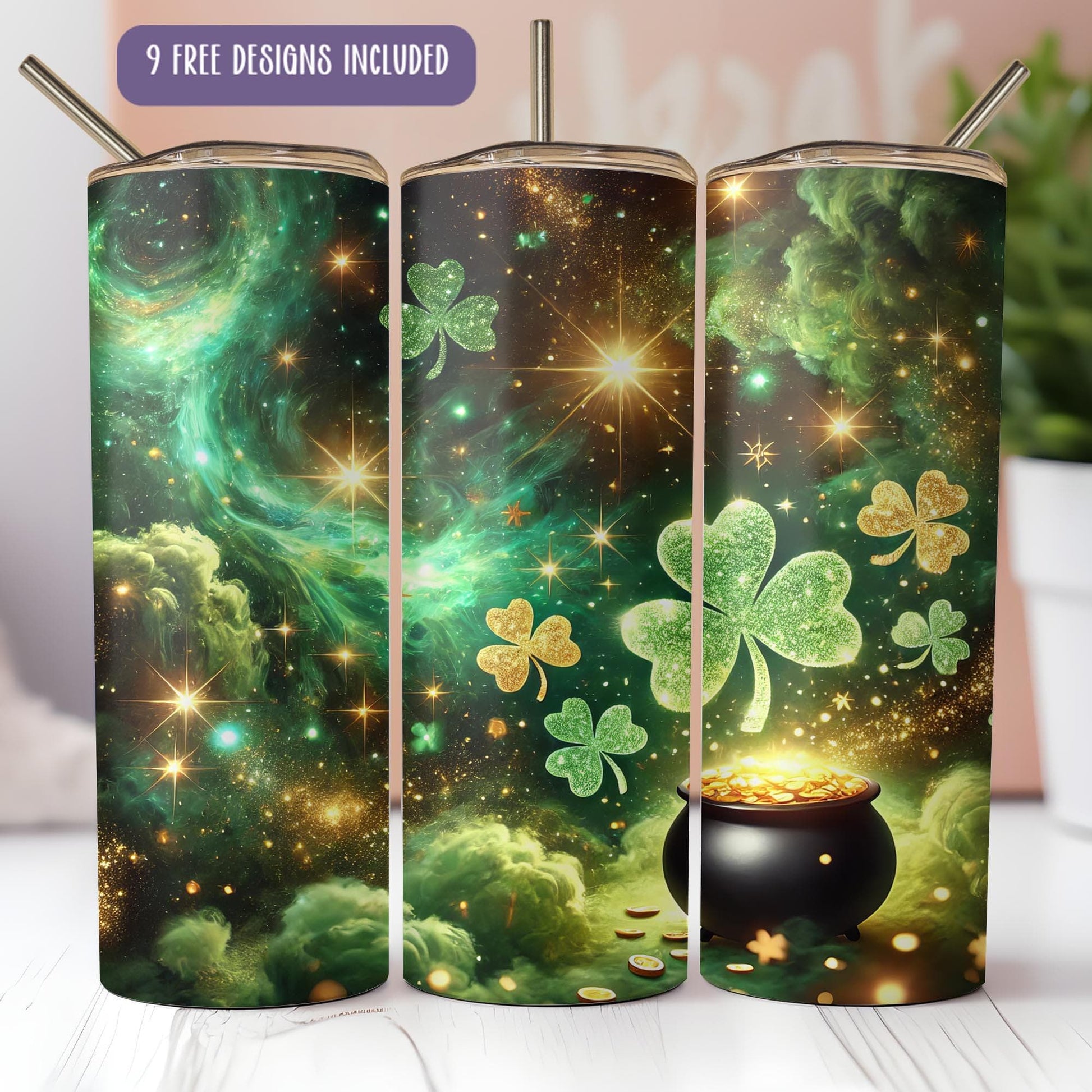 a set of three st patrick's day travel mugs