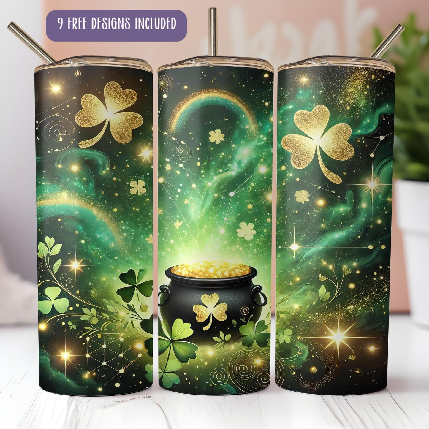 a set of three st patrick's day can coolers with shamrocks and