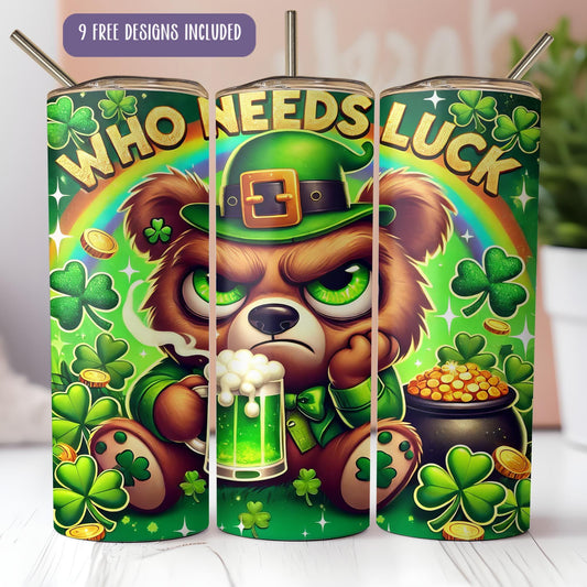 a set of three beer cans with a bear holding a beer
