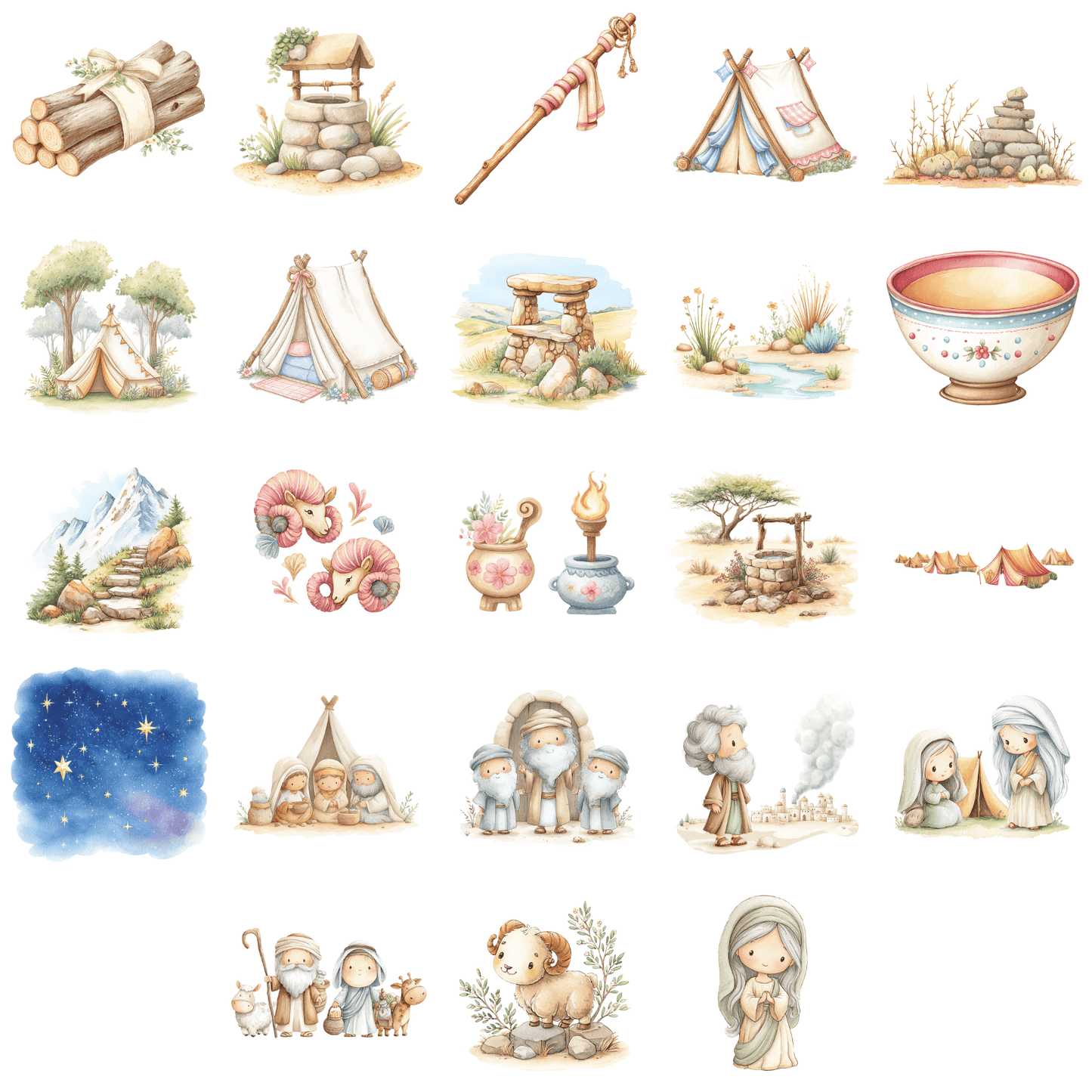 Story of Abraham Clipart Pack – Bible Kids Clipart PNG, Christian Printable Graphics, Sunday School Clipart, Commercial Use