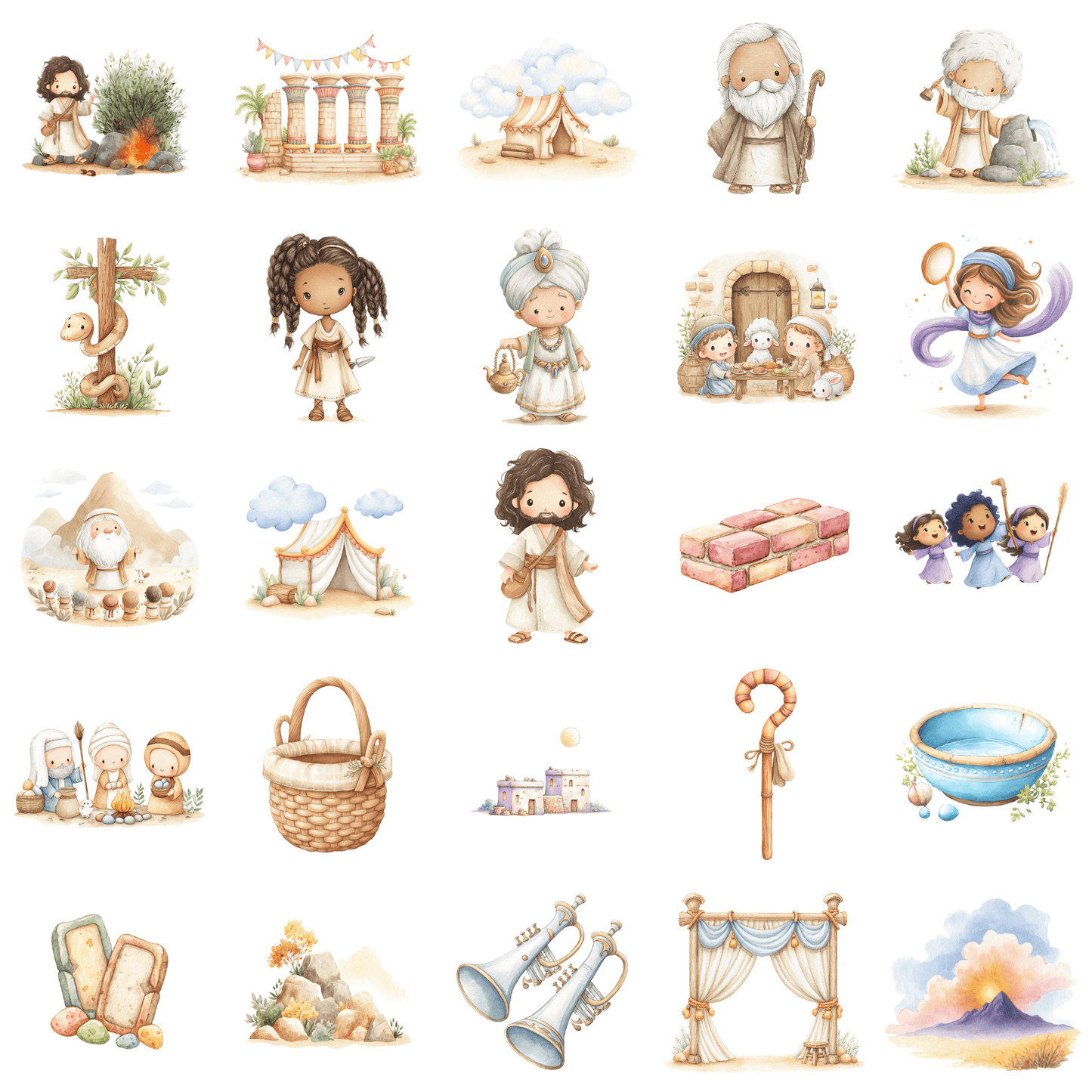 Story of Moses Clipart – Bible Story PNG, Christian Kids Clipart, Sunday School Graphics, Commercial Use